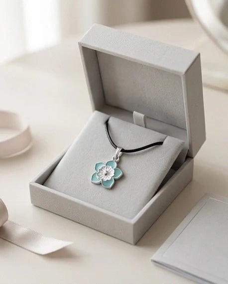 Serene Blue and White Layered Floral Enamel Pendant Necklace