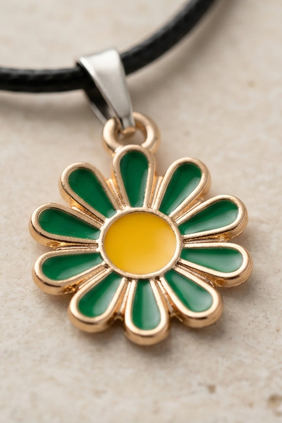 Gold and Green Sunflower Pendant Necklace