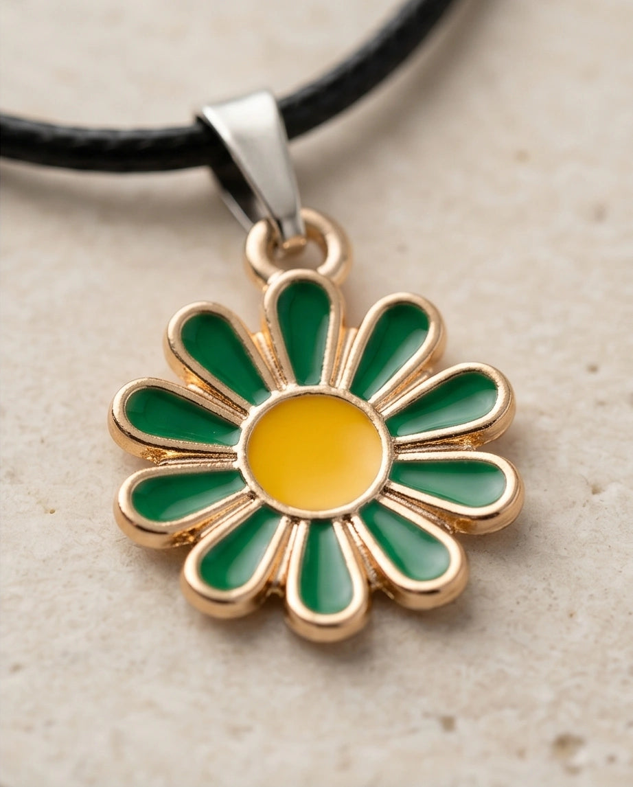 Gold and Green Sunflower Pendant Necklace
