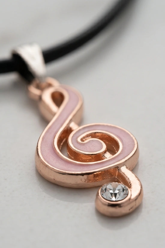Rose Gold Pink Treble Clef Music Necklace