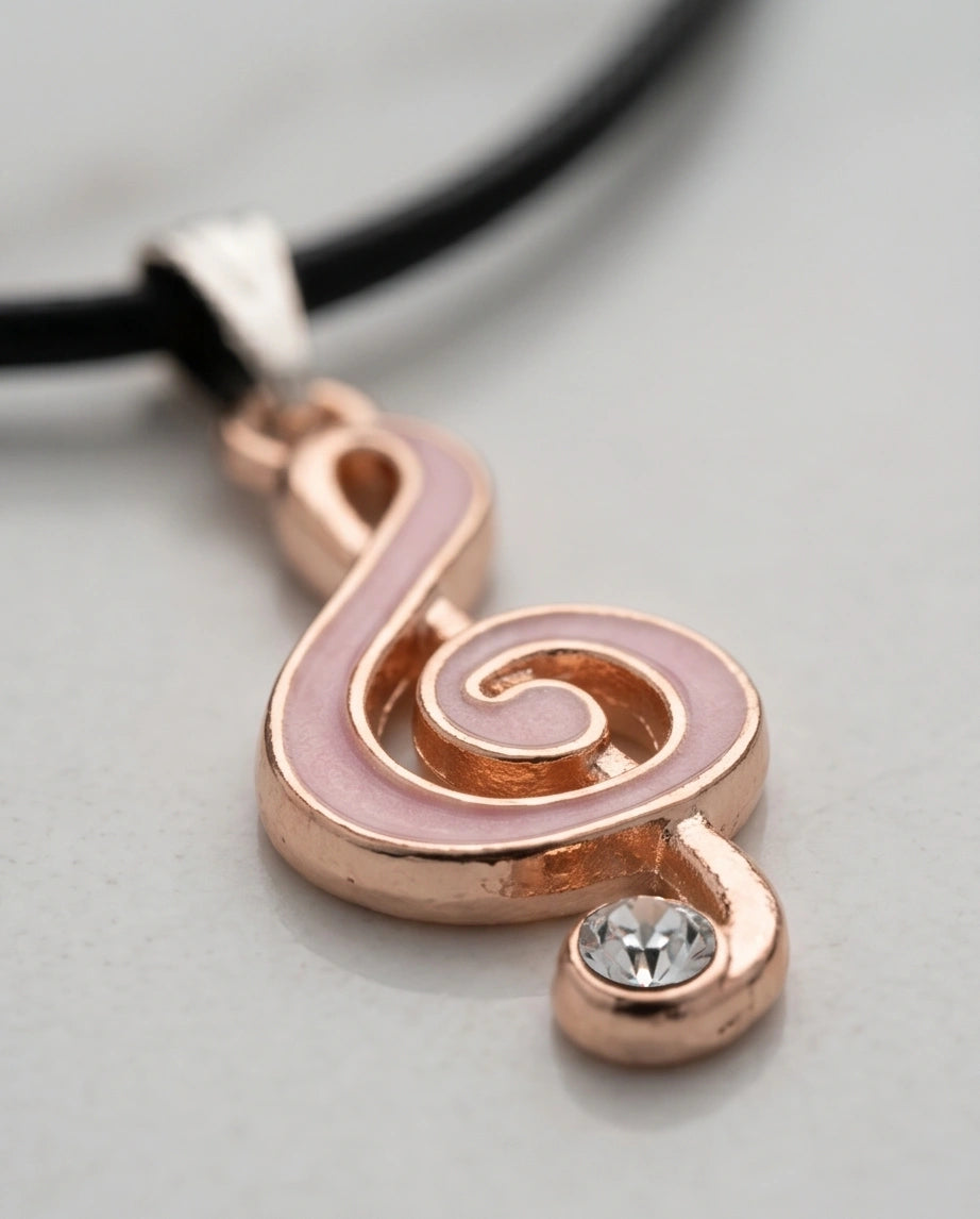 Rose Gold Pink Treble Clef Music Necklace