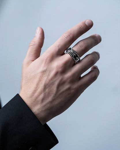 Oxidized Silver Skeleton Ribcage Ring