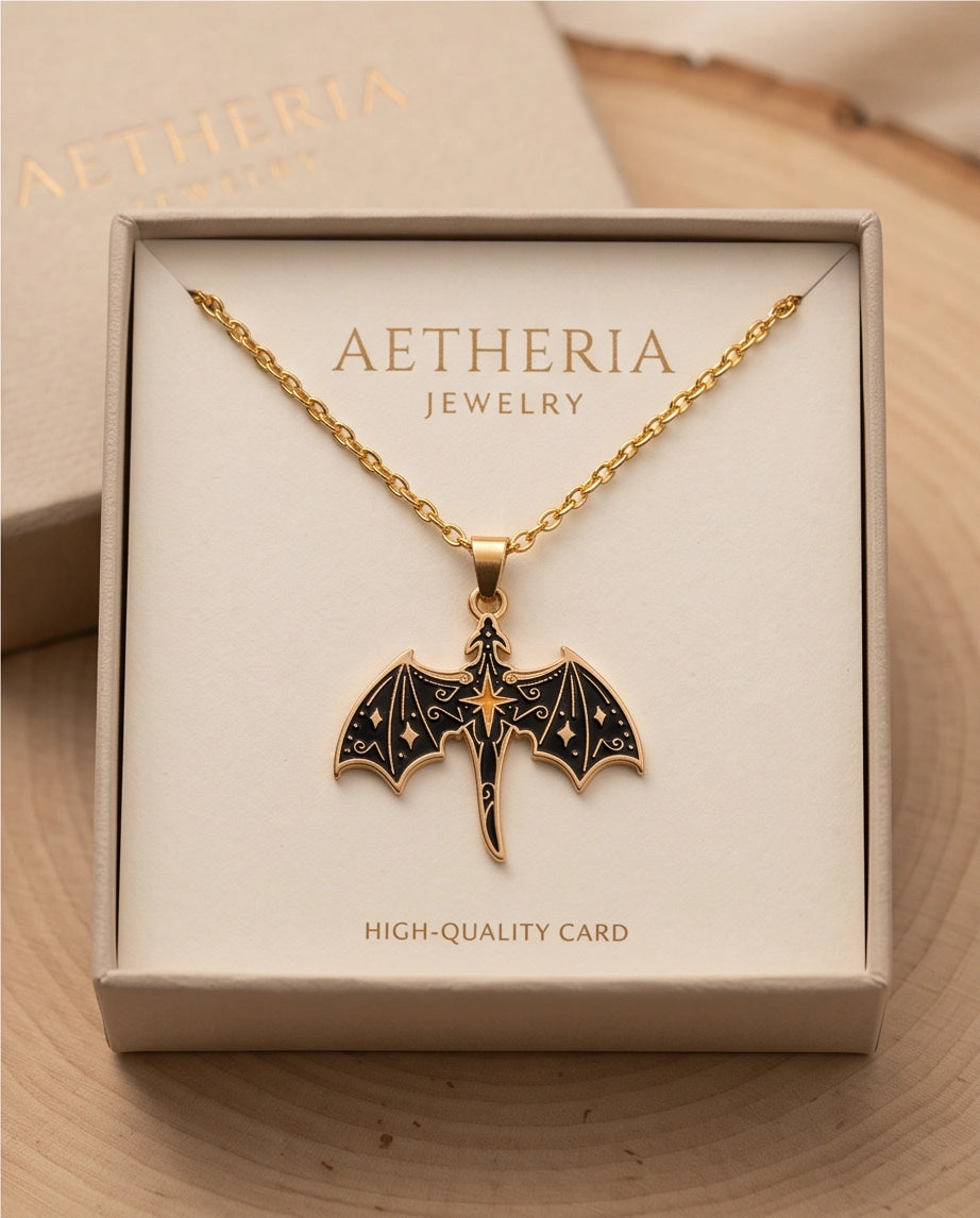 Gold Celestial Bat Enamel Pendant Necklace
