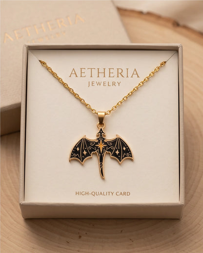 Gold Celestial Bat Enamel Pendant Necklace