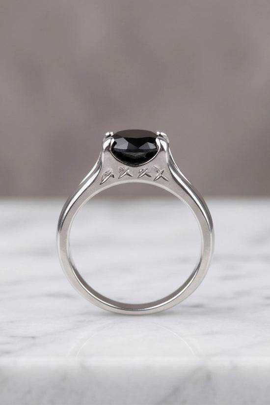 Sterling Silver Celestial Star Black Solitaire Ring