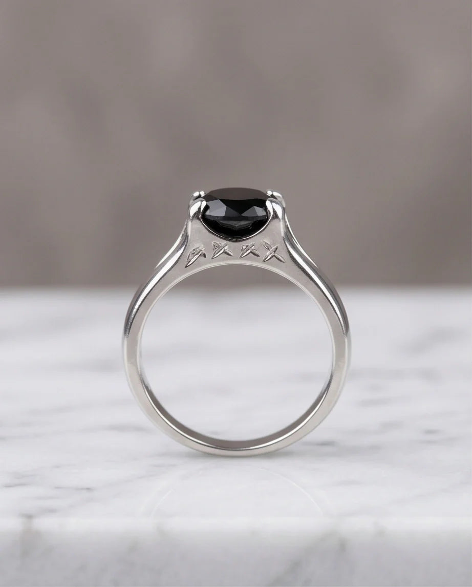 Sterling Silver Celestial Star Black Solitaire Ring
