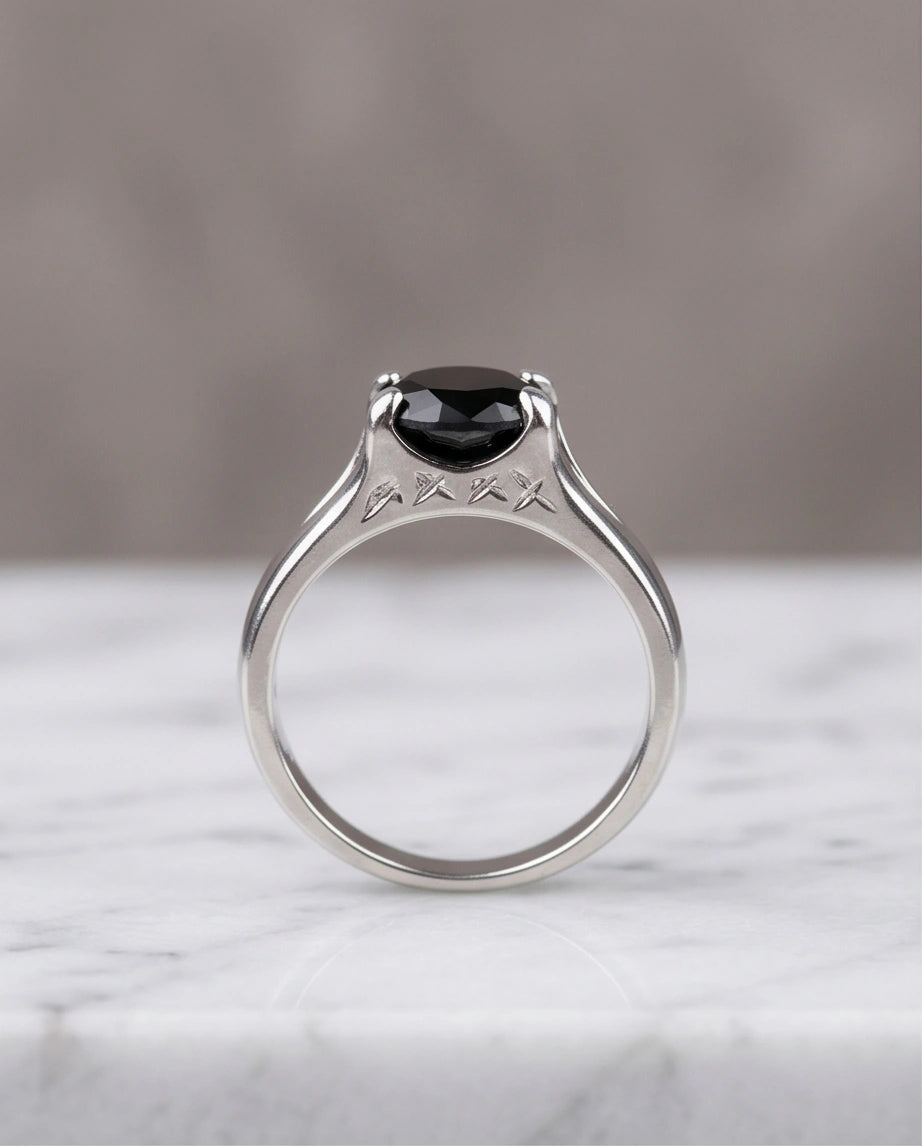 Sterling Silver Celestial Star Black Solitaire Ring