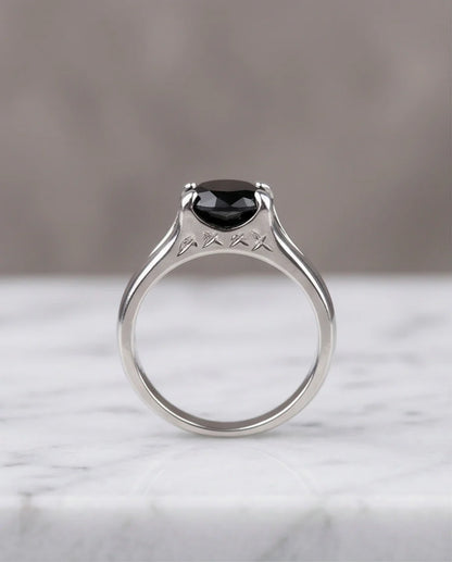 Sterling Silver Celestial Star Black Solitaire Ring
