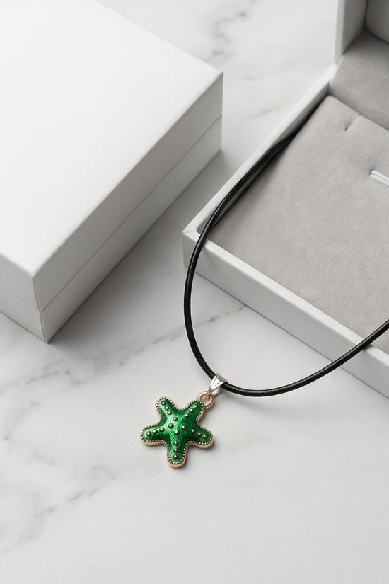 Gold and Green Starfish Pendant Necklace