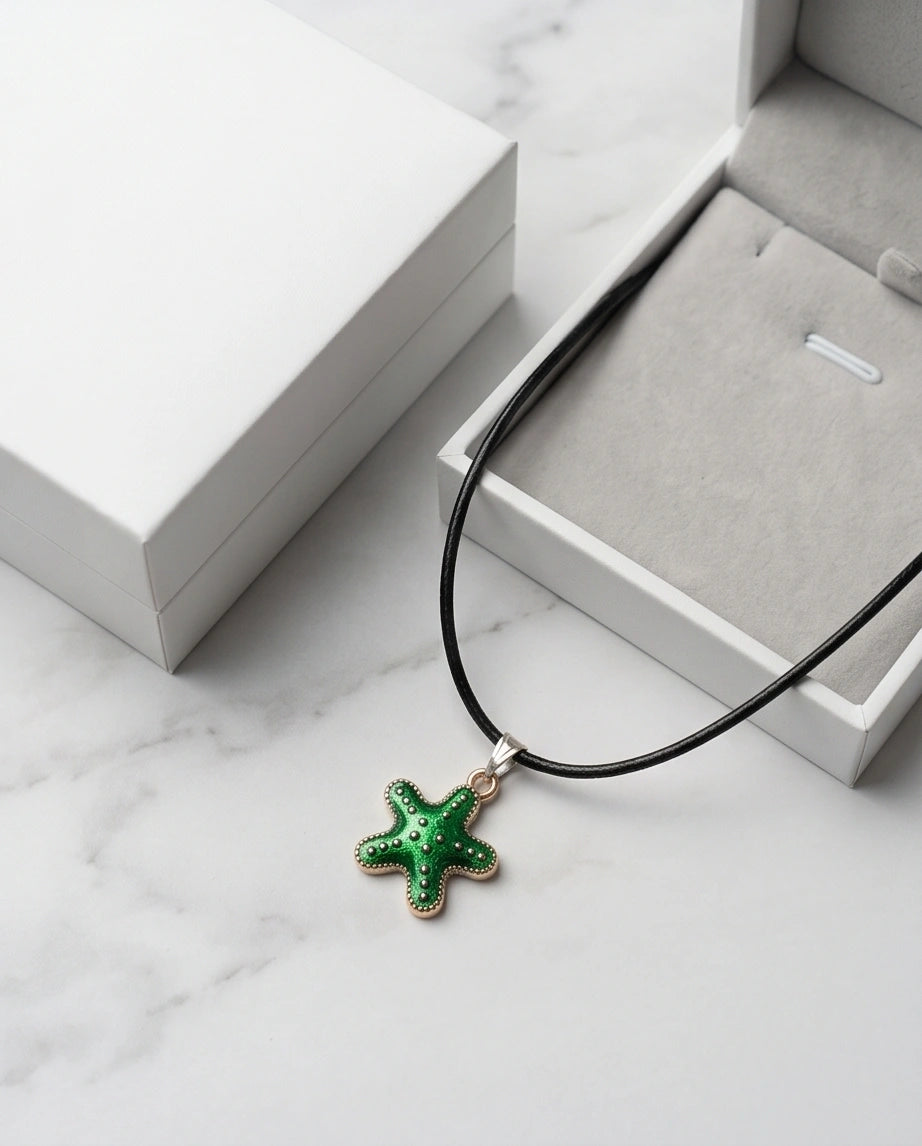 Gold and Green Starfish Pendant Necklace