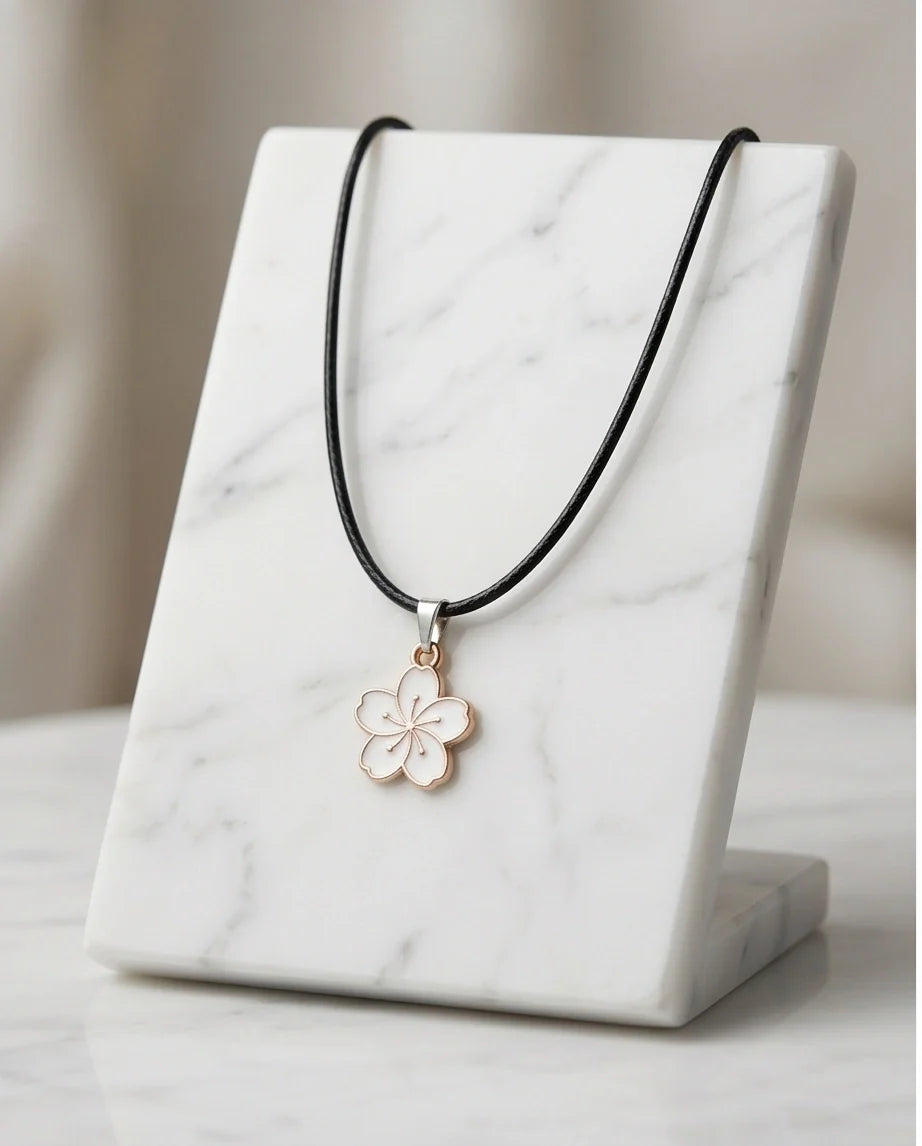 Gold and White Cherry Blossom Necklace