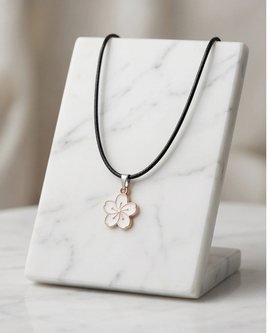 Gold and White Cherry Blossom Necklace