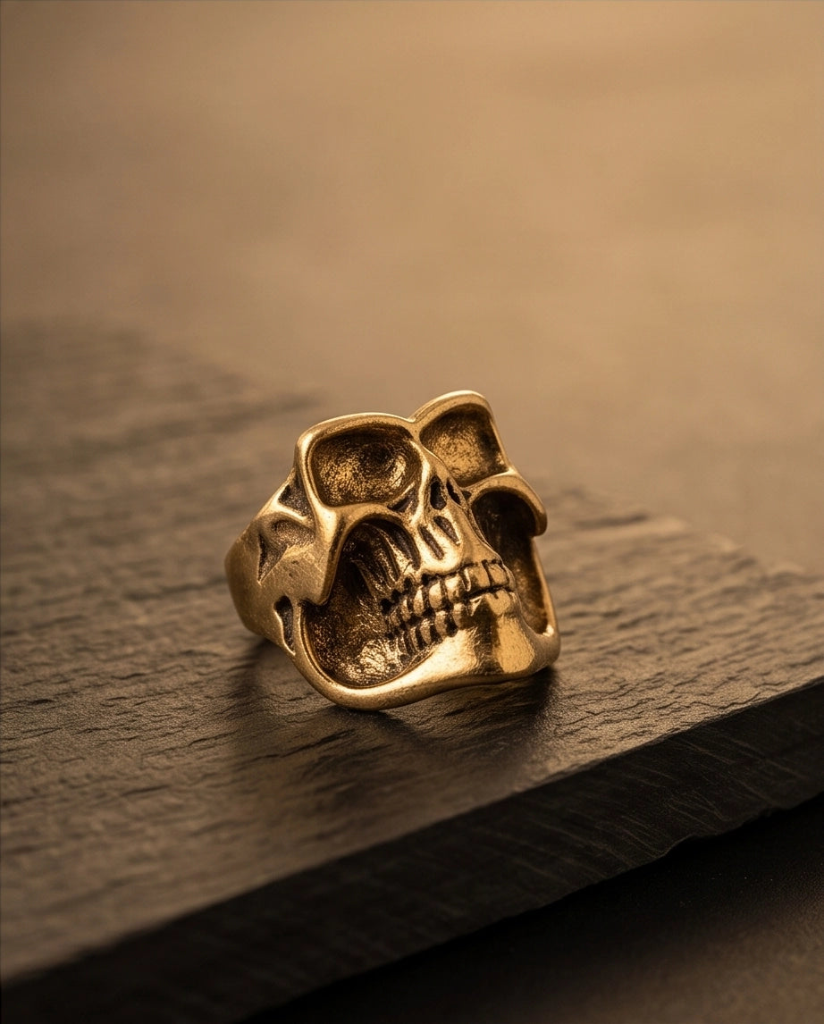 Abstract Sculptural Minimalist Skull Gold Ring