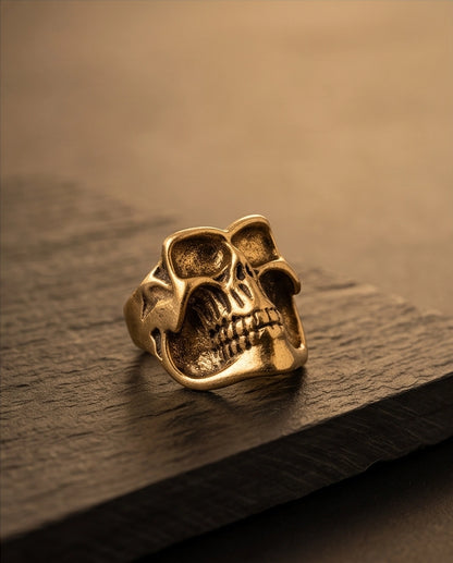 Abstract Sculptural Minimalist Skull Gold Ring