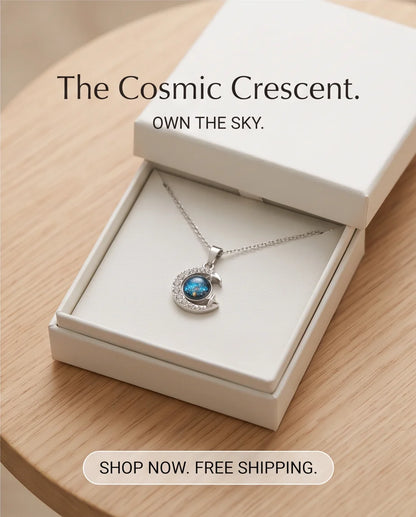 Silver Cosmic Galaxy Crescent Moon Pendant Necklace