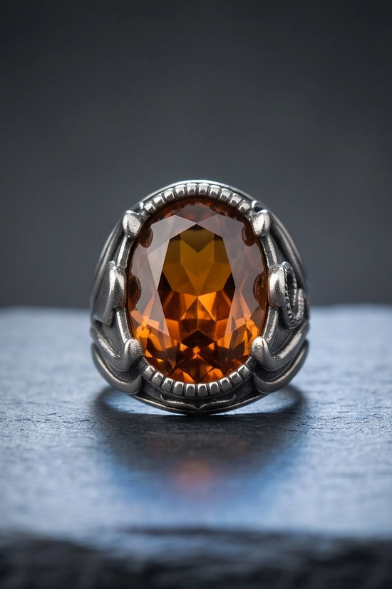 Sovereign Amber Hearth Silver Ring