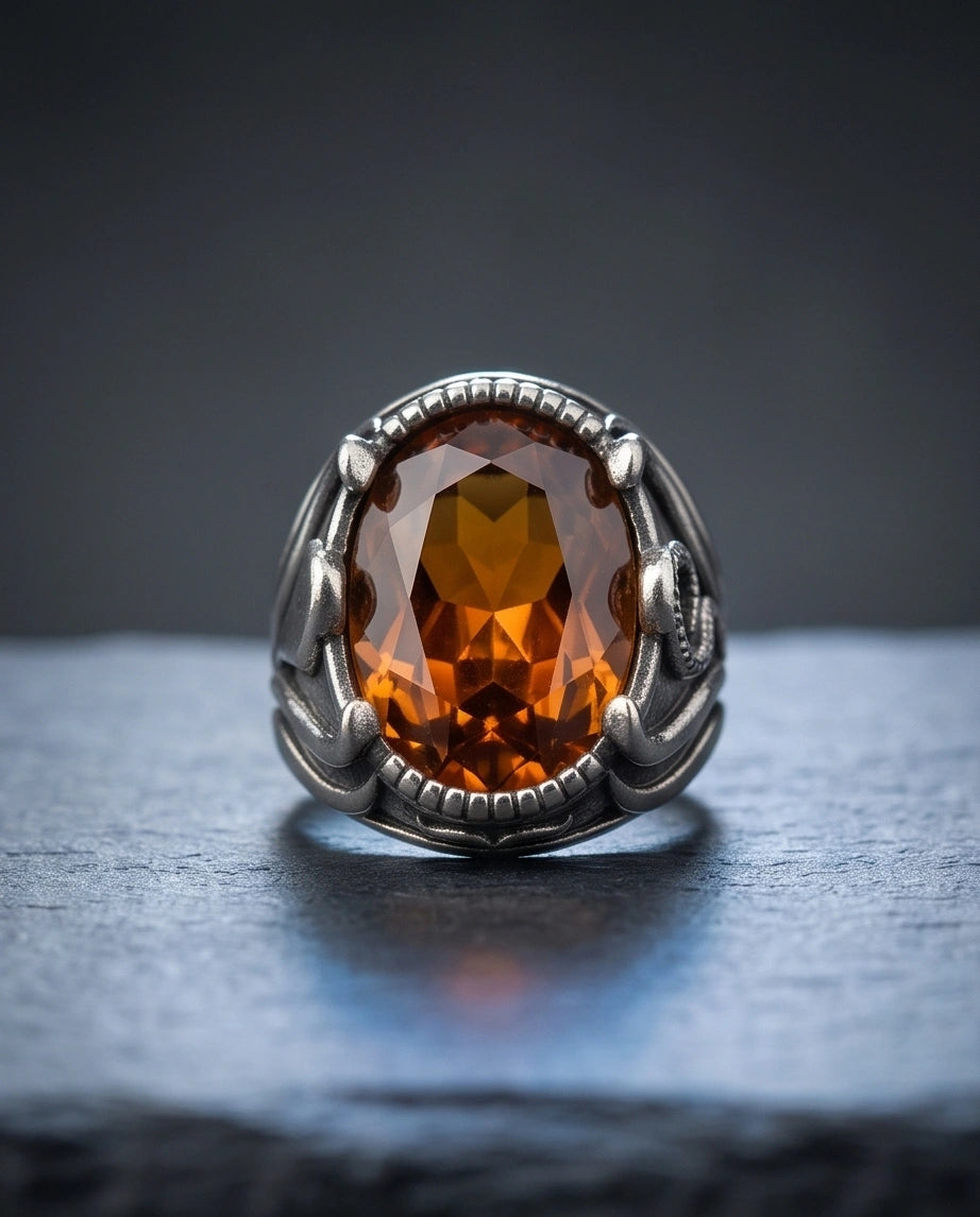 Sovereign Amber Hearth Silver Ring