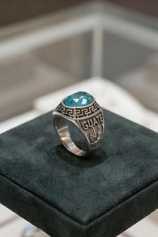 Vintage Aquamarine Blue Military Signet Ring
