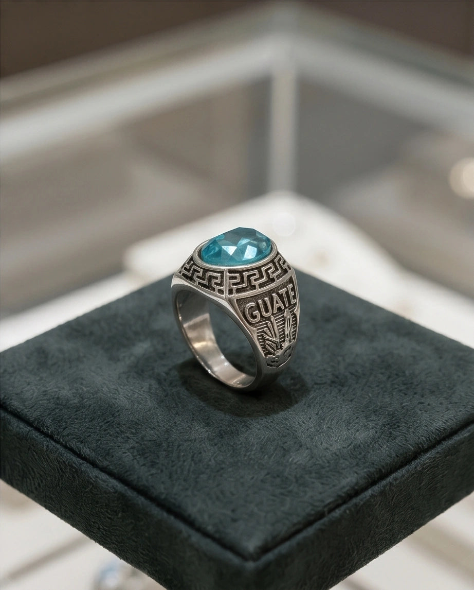 Vintage Aquamarine Blue Military Signet Ring