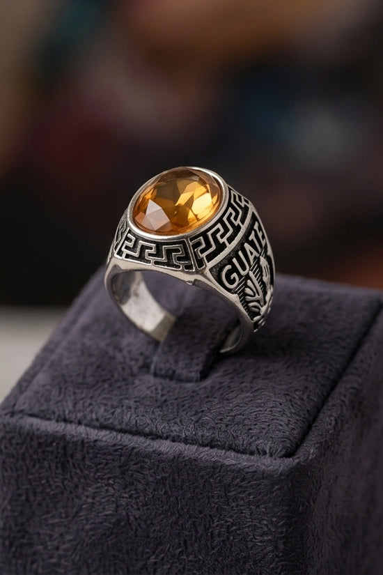 Vintage Amber Citrine Signet Ring
