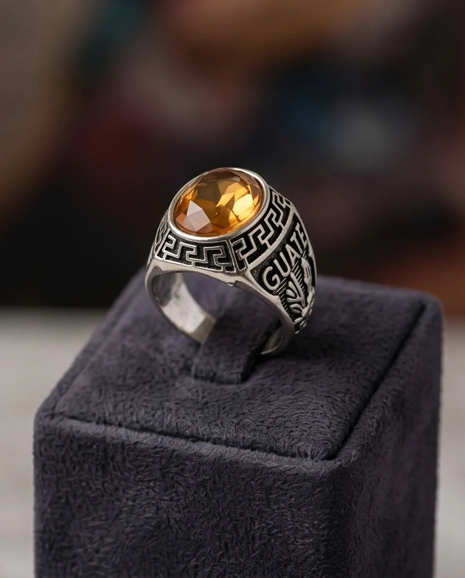 Vintage Amber Citrine Signet Ring