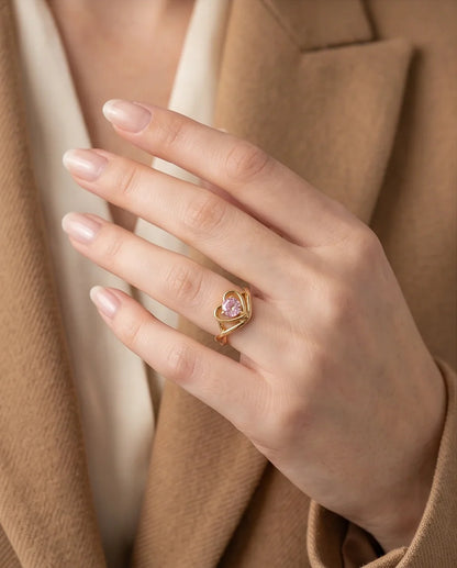 Gold Pink Tourmaline Heart Openwork Ring