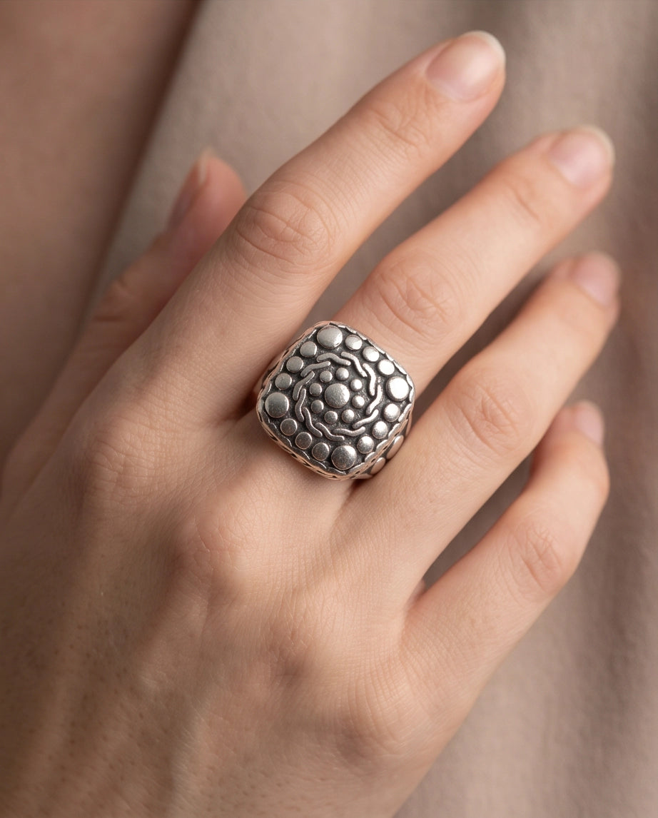 Constellation Studded Cushion Signet Ring