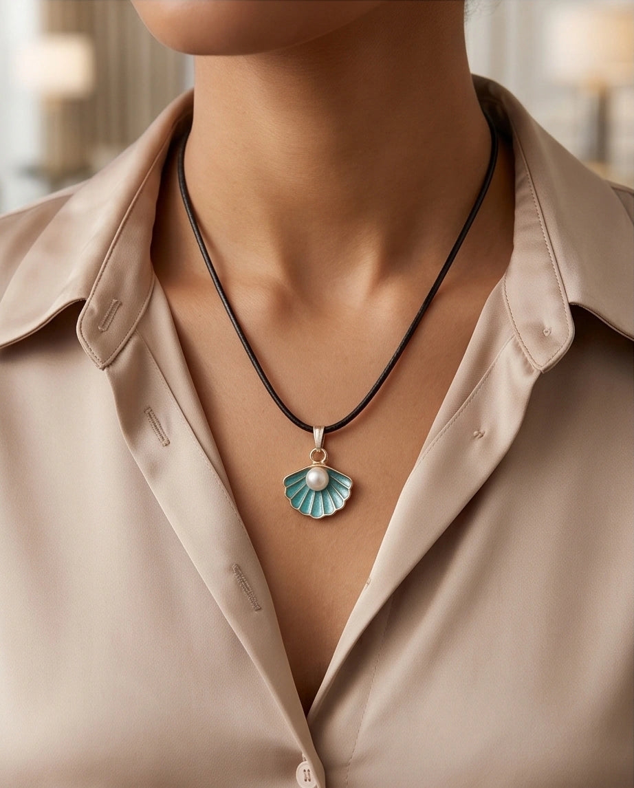 Gold and Turquoise Seashell Pearl Necklace