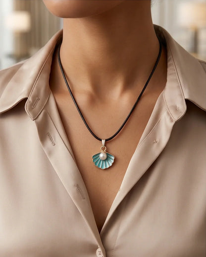 Gold and Turquoise Seashell Pearl Necklace