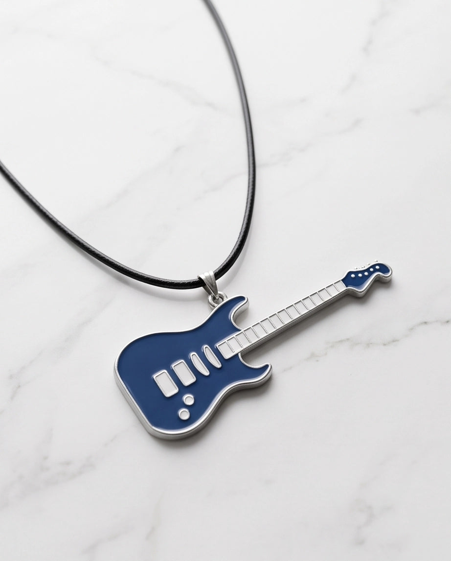 Navy Blue and Silver Electric Guitar Cord Necklace