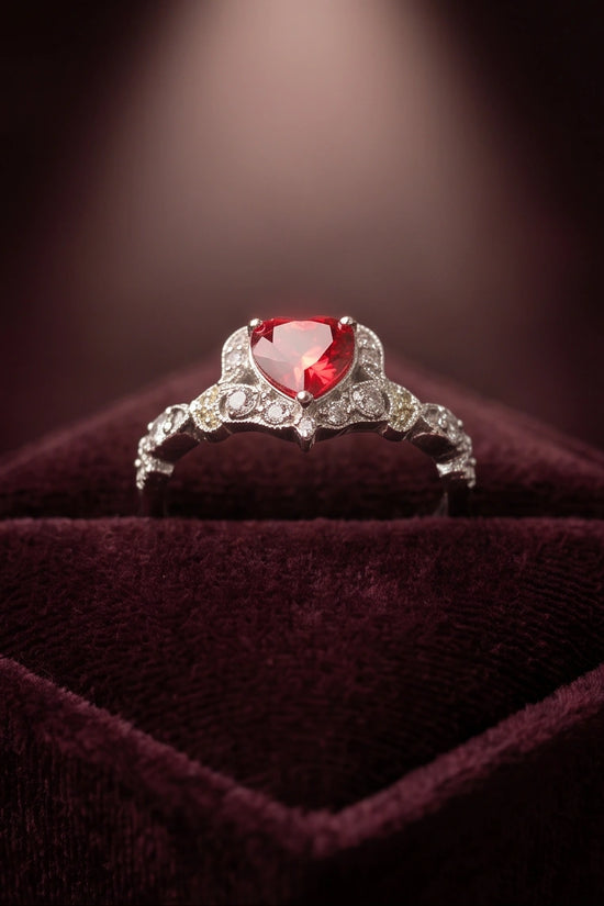 Vintage Heart Ruby & Diamond Accent Ring
