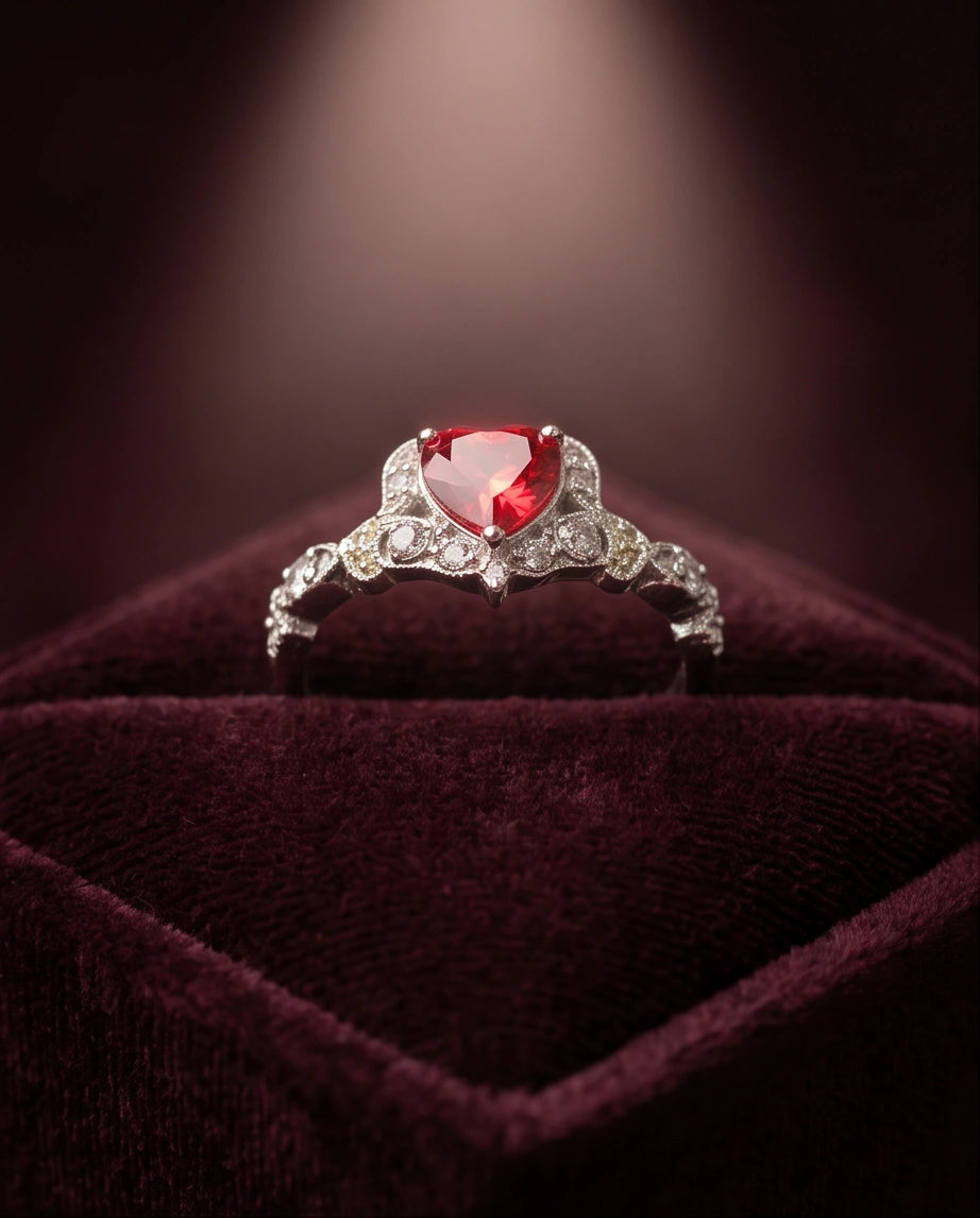 Vintage Heart Ruby & Diamond Accent Ring