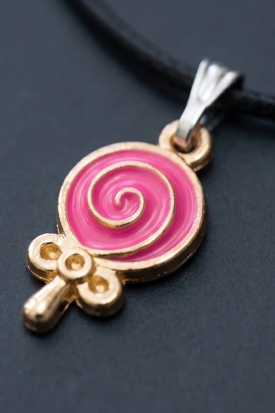 Gold and Pink Lollipop Pendant Necklace