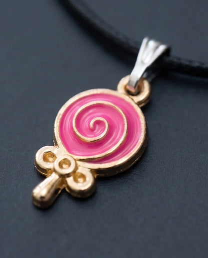 Gold and Pink Lollipop Pendant Necklace