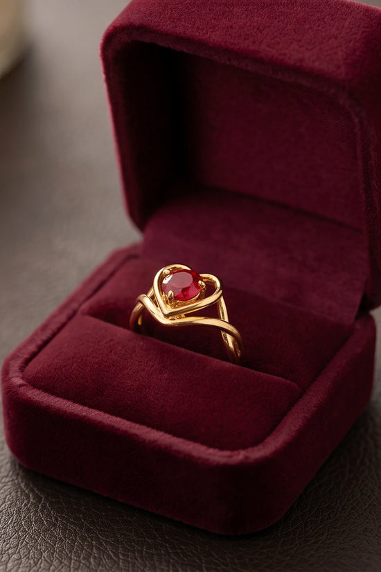 Gold Ruby Heart Twisted Infinity Ring