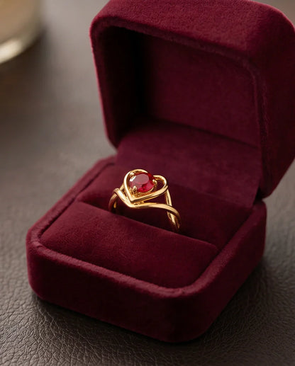 Gold Ruby Heart Twisted Infinity Ring