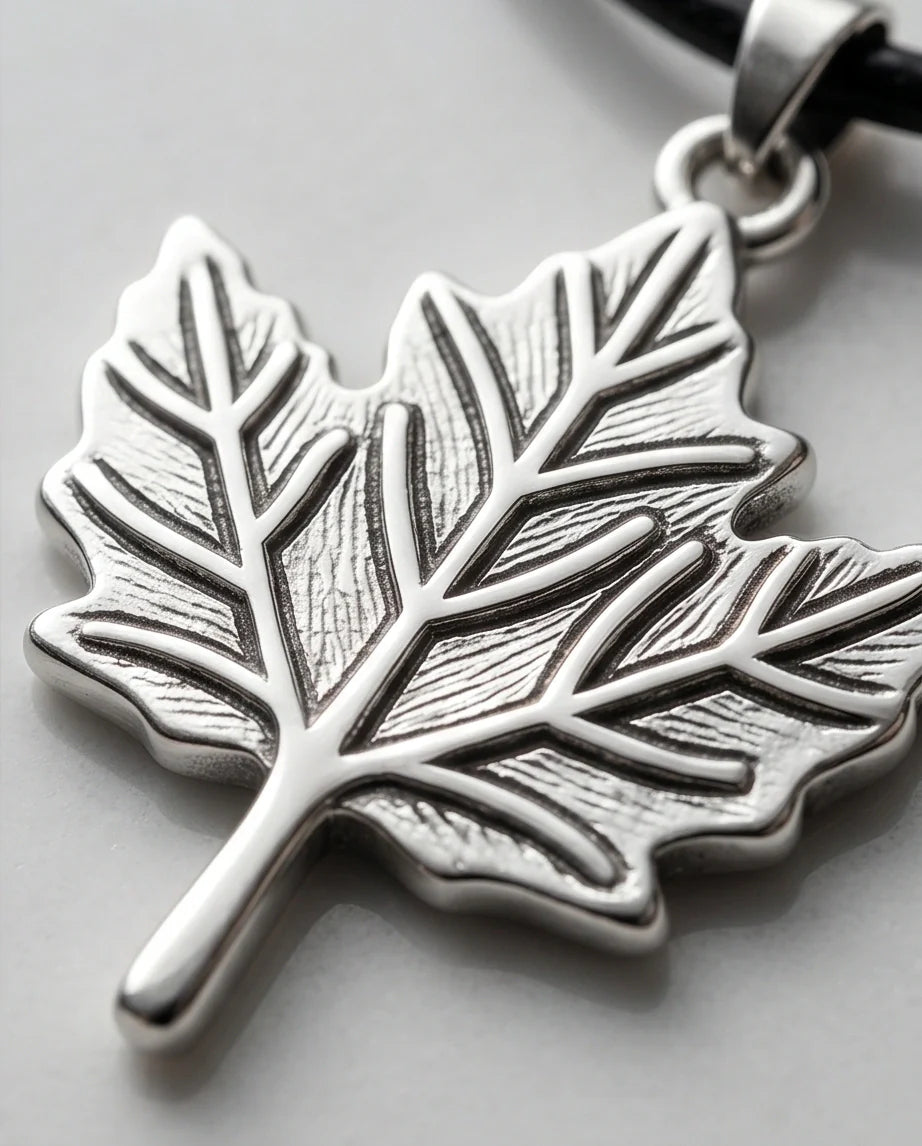 The Autumn Whisper: Matte Silver Maple Leaf Pendant Necklace
