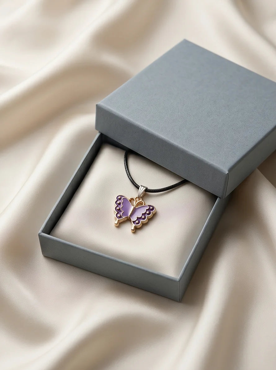 Purple Enamel Butterfly Pendant Necklace