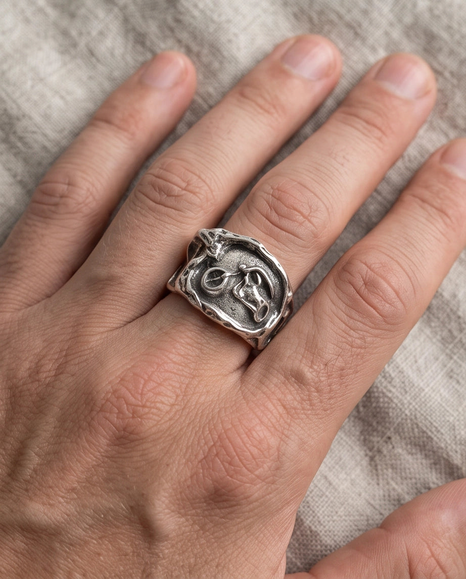 Sculptural Motorcycle Oxidized Silver Ring