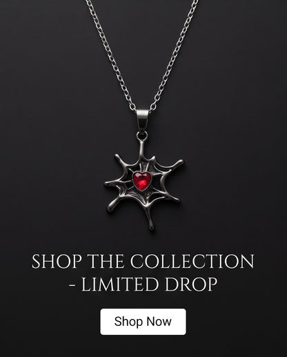 Black Spiderweb Red Heart Gem Pendant Necklace