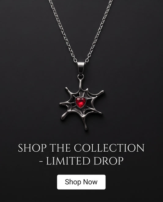 Black Spiderweb Red Heart Gem Pendant Necklace