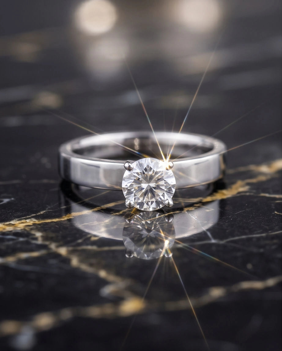 Silver Round Gemstone Crown Band Solitaire Ring