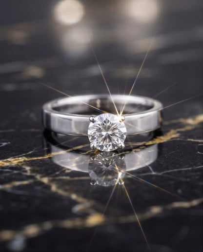 Silver Round Gemstone Crown Band Solitaire Ring