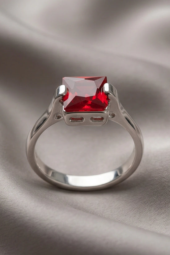 Sterling Silver Princess-Cut Red Ruby Solitaire Ring