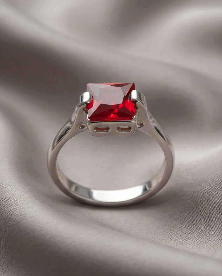 Sterling Silver Princess-Cut Red Ruby Solitaire Ring