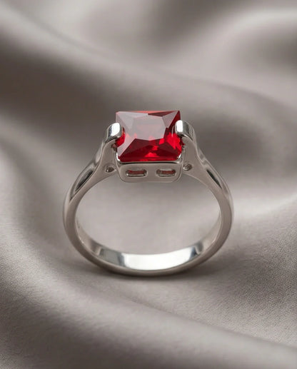 Sterling Silver Princess-Cut Red Ruby Solitaire Ring