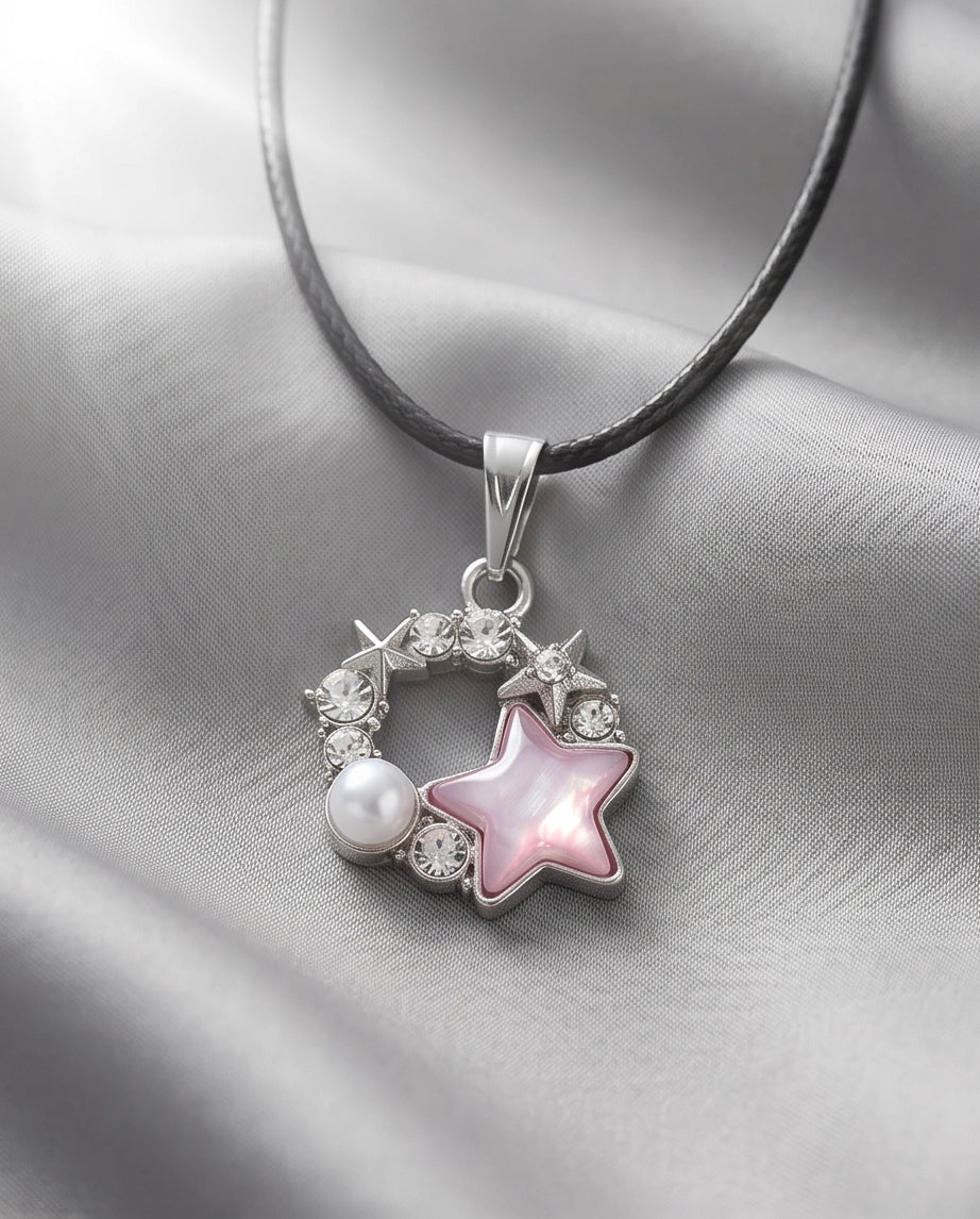 Celestial Pearl Star Wreath Cord Necklace