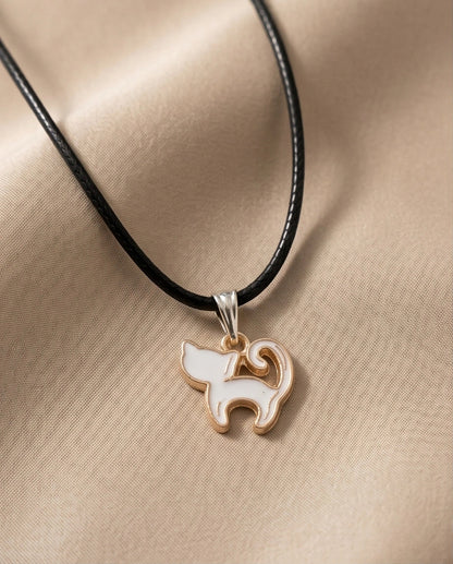 Gold and White Cat Pendant Necklace