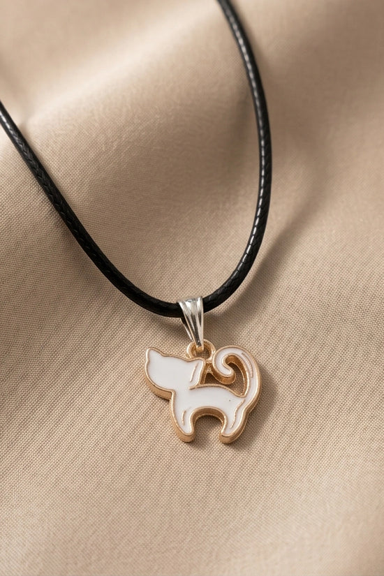 Gold and White Cat Pendant Necklace