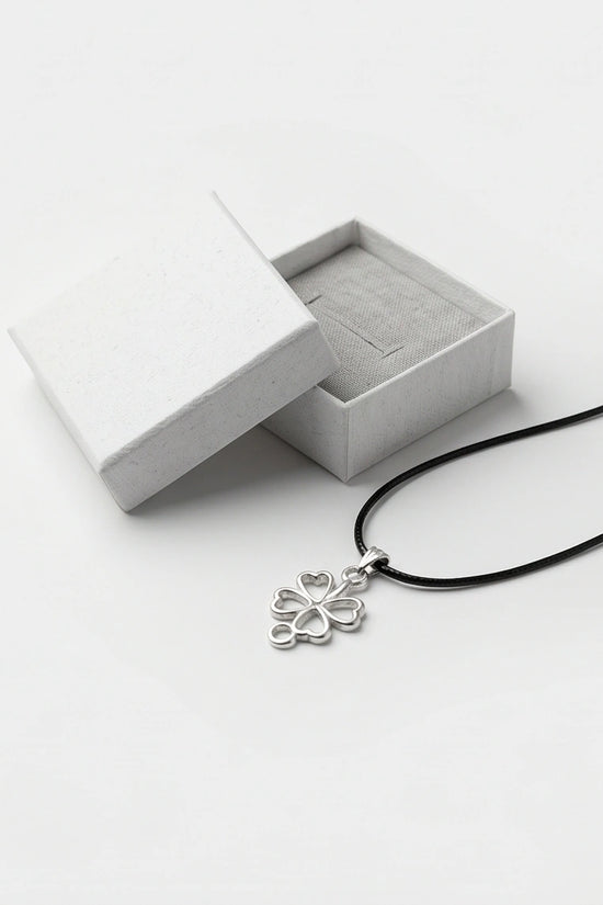 Silver Open Heart Four-Leaf Clover Necklace